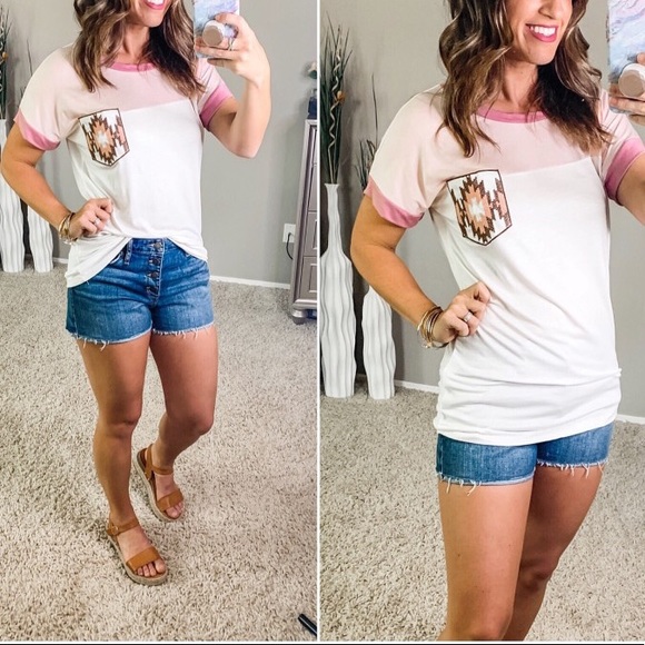 Tops - Pink Aztec Pocket Tee